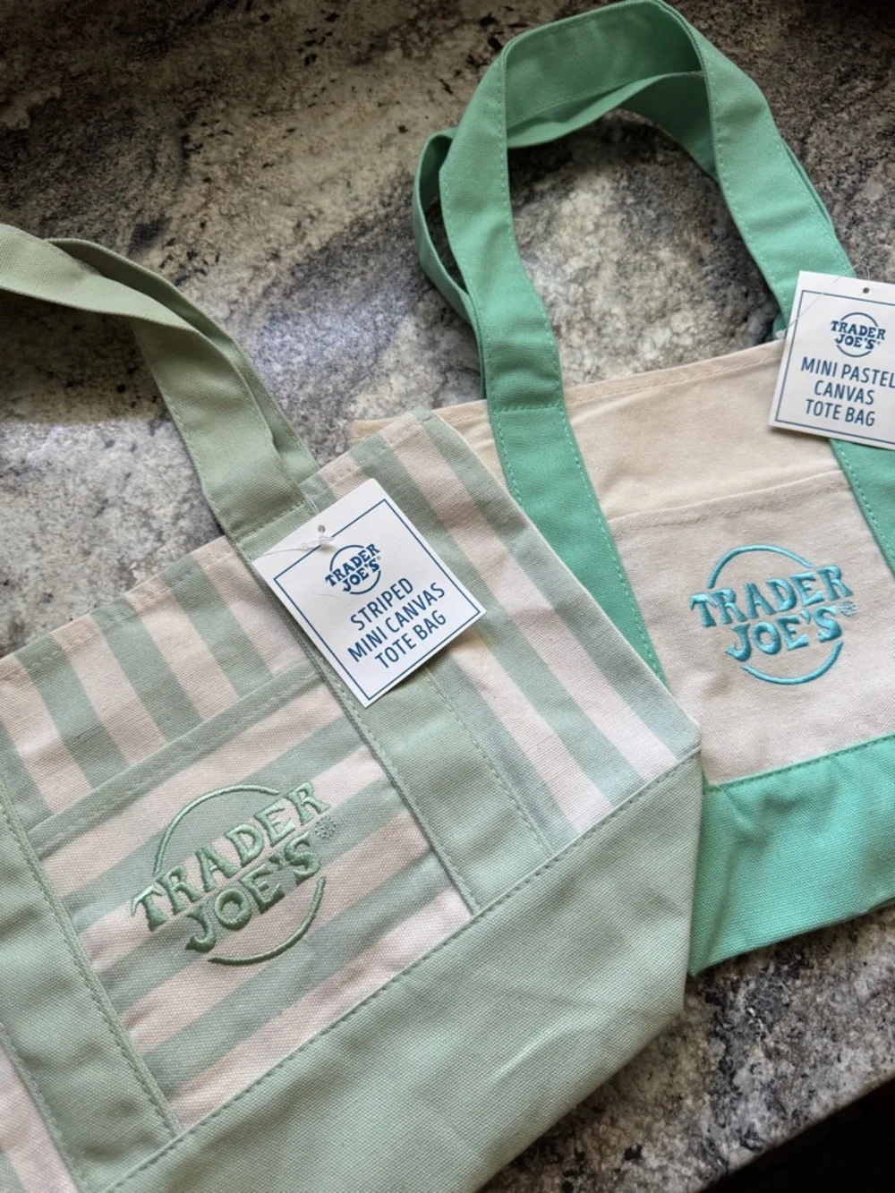 NEW Trader Joe's Mini Tote Bag Green 2025 & 2026 Stripe Mini Canvas Tote Bag - Picture 2 of 2